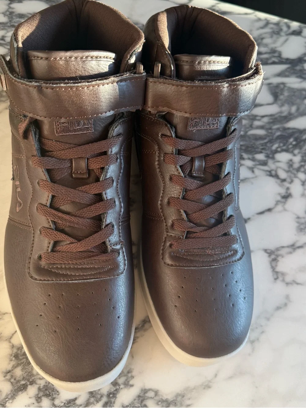 FILA Vulc 13 Men's High-Top Sneakers Brown White Size 10 Excellent Condition